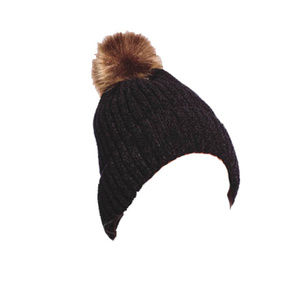 Chenille Ribbed Knit Beanie Fuzzy Lined With Pom-p